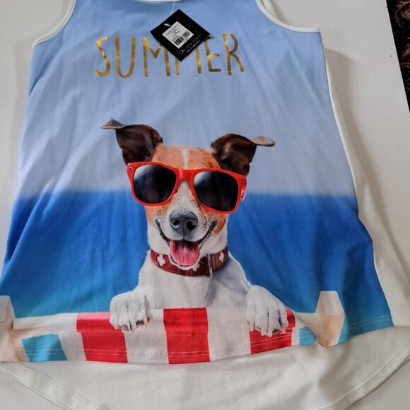 On s'en fout des garcons dog summer sunglasses beach sleeveless top NWT girl 12 - Picture 1 of 4